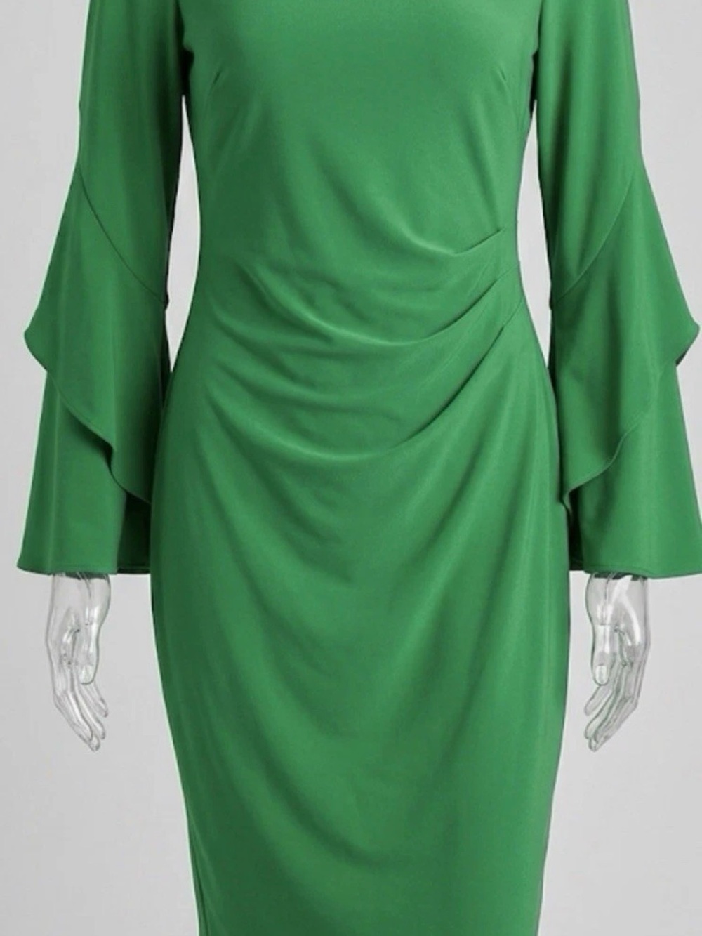 Lauren Ralph Lauren Kelly Green Ruffle Bell Sleeve Sheath Dress - Size 4 - Picture 5 of 10